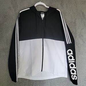 Adidas Colorblock Windbreaker, Black White White Mens Essentials Med